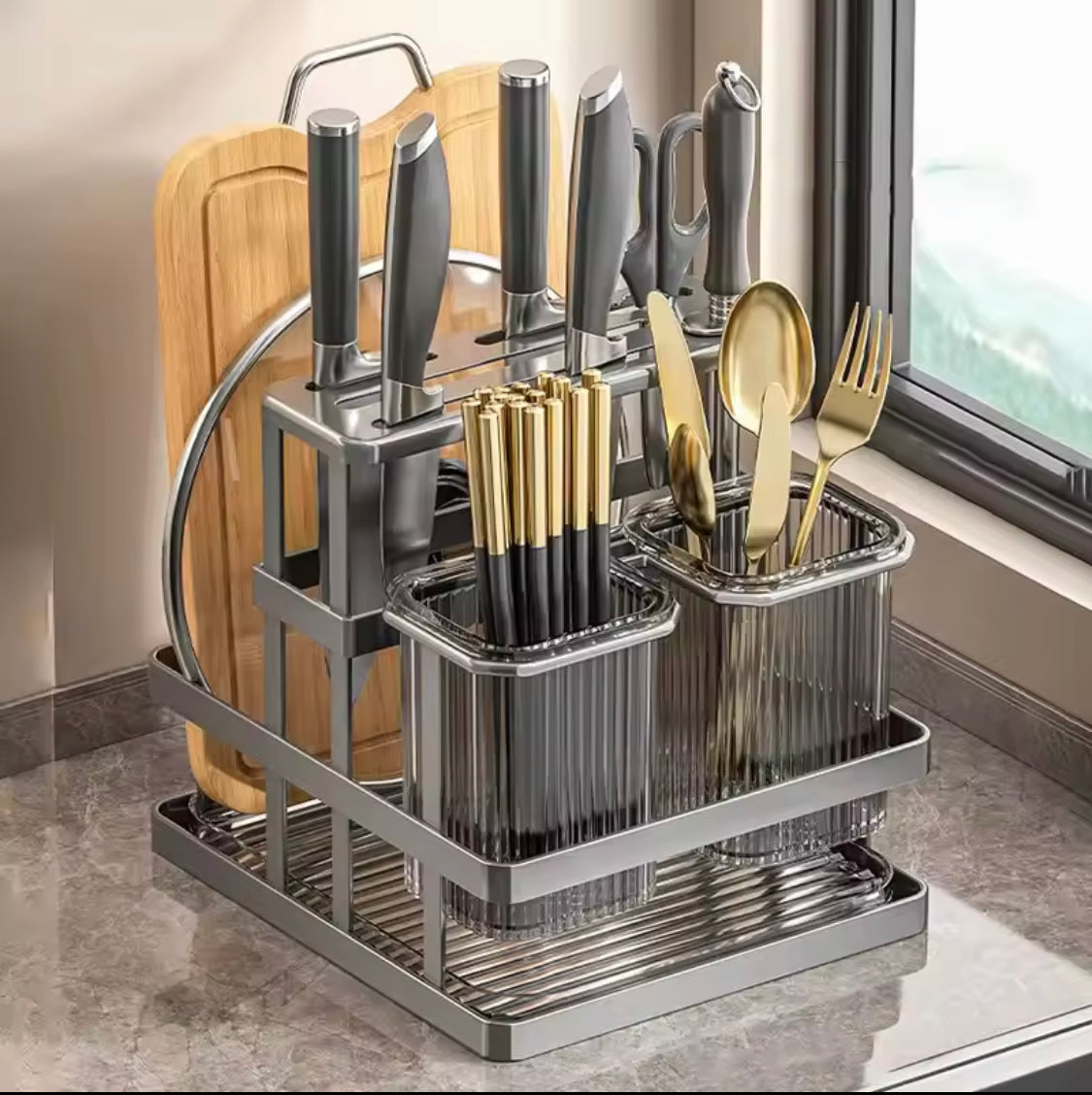 Wall Mounted Cutlery Organizer, Cutlery Organizer With Drain Shelf, Metal Drain Storage Rack Wall Mounted Cutlery Organizer, Cutlery Organizer With Drain Shelf, Metal Drain Storage Rack